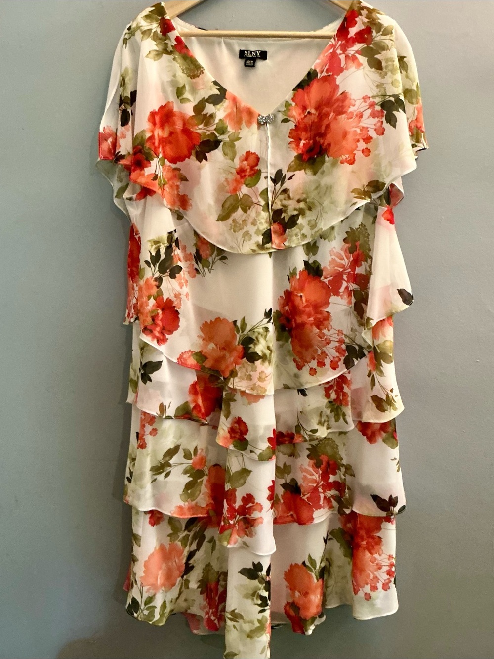 SLNY 22W Floral Tiered Chiffon Mother of the Bride Wedding Guest Dress
